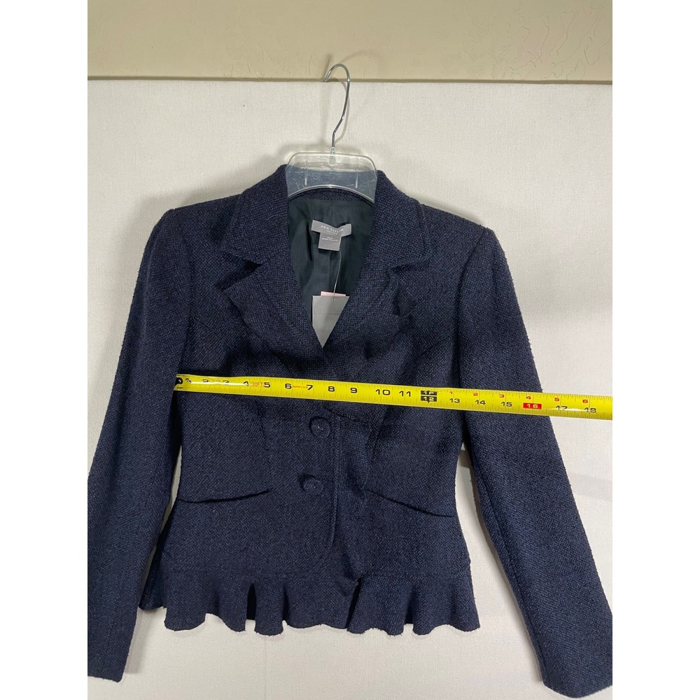Ann Taylor Petites Navy Blue‎ Tweed Peplum Ruffle Blazer Jacket 00P NWT $198 - Picture 7 of 9